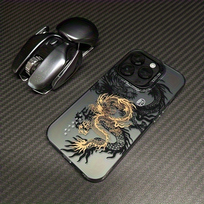 Golden And Black Dragon-Patterned Laser iPhone Case