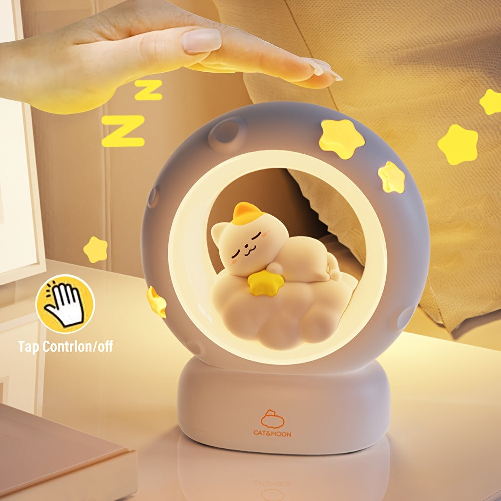 Sleeping Cat Night Light, USB Rechargeable Companion Sleeping Lamp