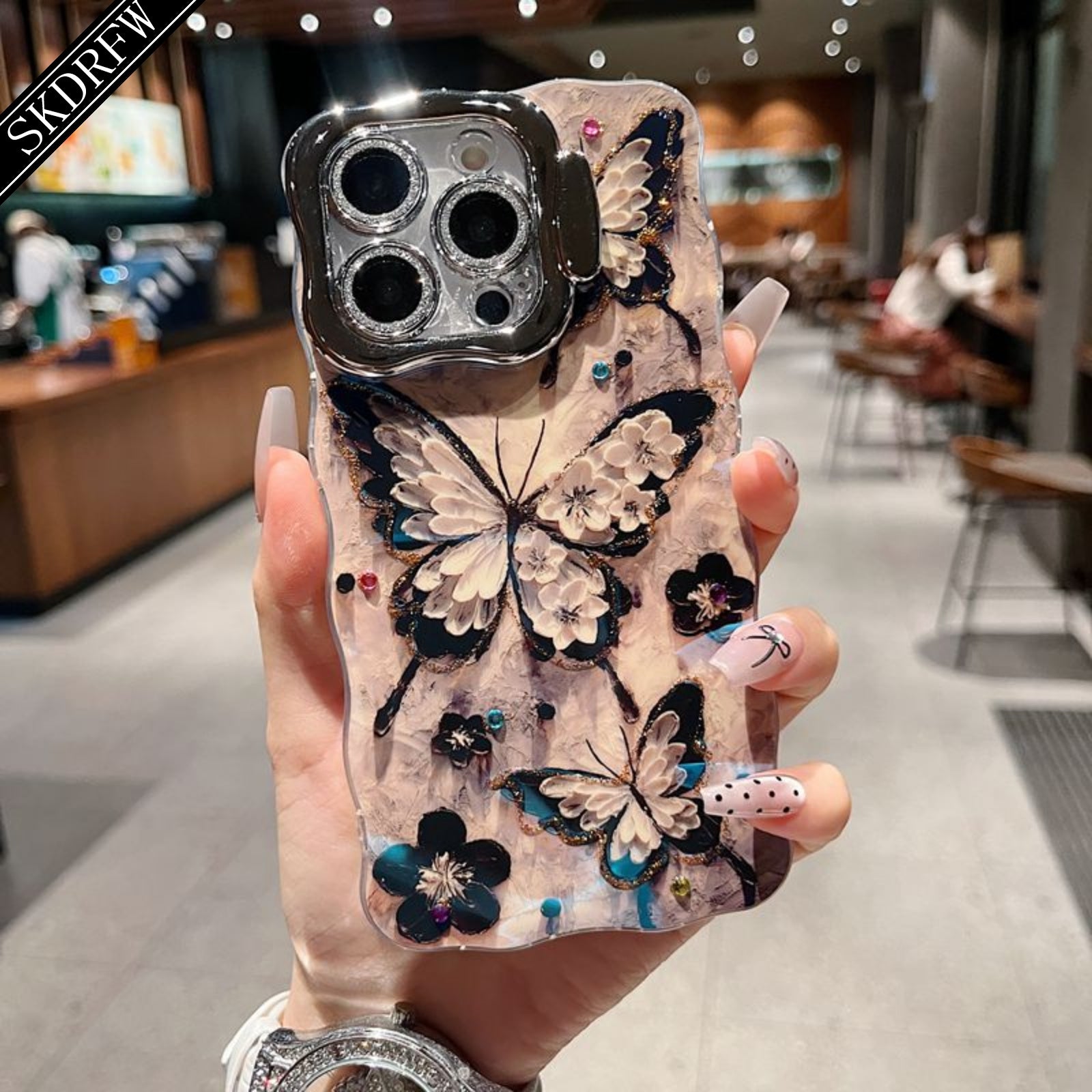 Y2K Laser Blue Light Butterfly Oil Painting iPhone Case