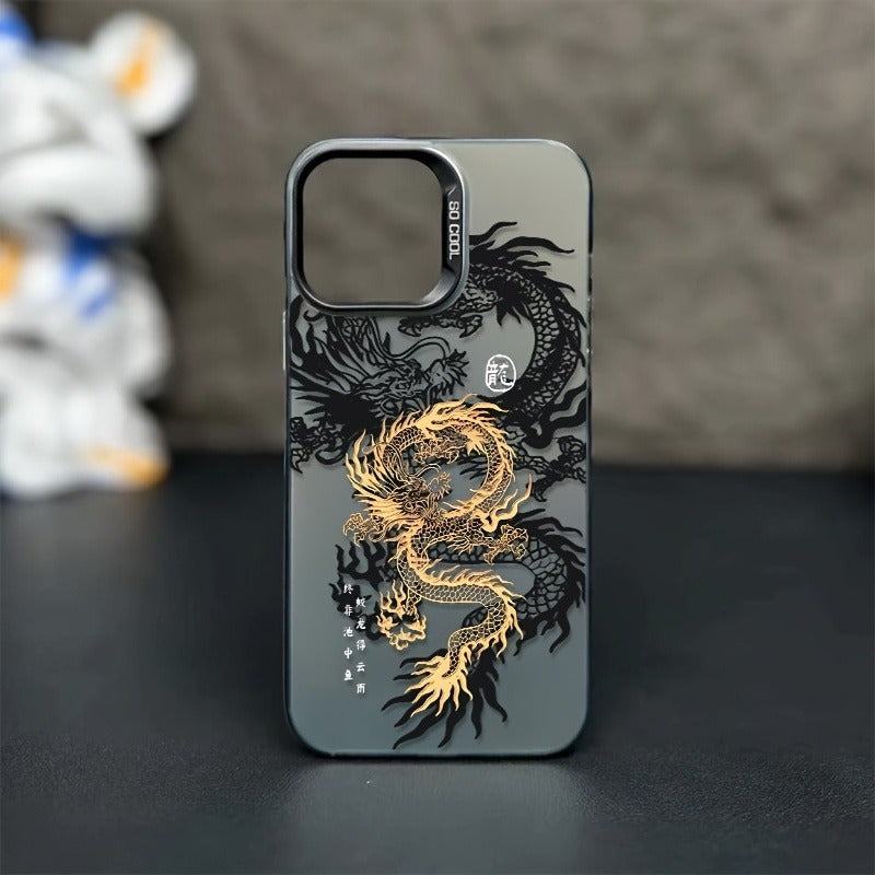 Golden And Black Dragon-Patterned Laser iPhone Case