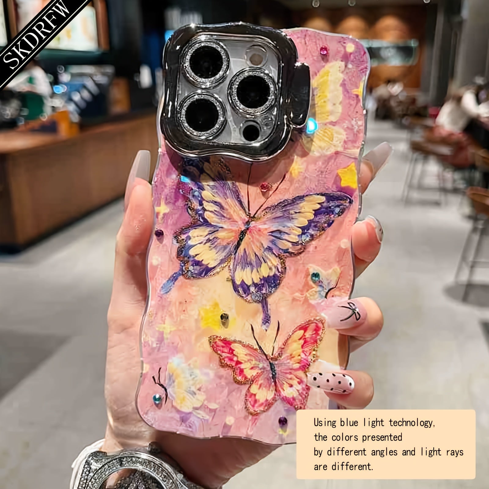 Y2K Laser Blue Light Butterfly Oil Painting iPhone Case