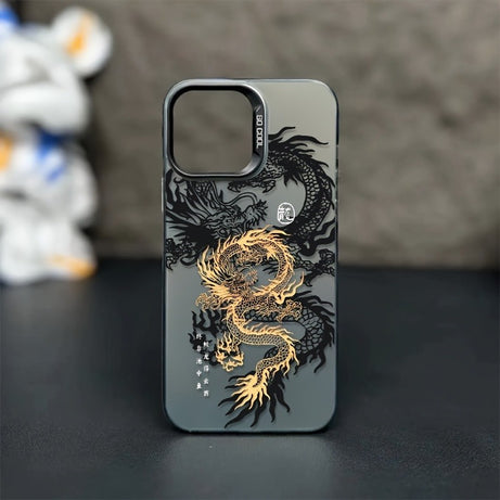 Golden And Black Dragon-Patterned Laser iPhone Case
