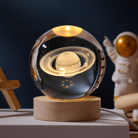 1pc USB Cable 3D Moon/Sky Crystal Ball, Wooden Base Crystal Ball Night Lamp