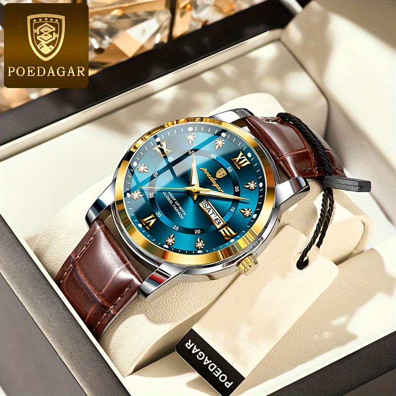 POEDAGAR Men's Casual Quartz Wrist Watch - Calendar, Electronic Drive & Round Dial